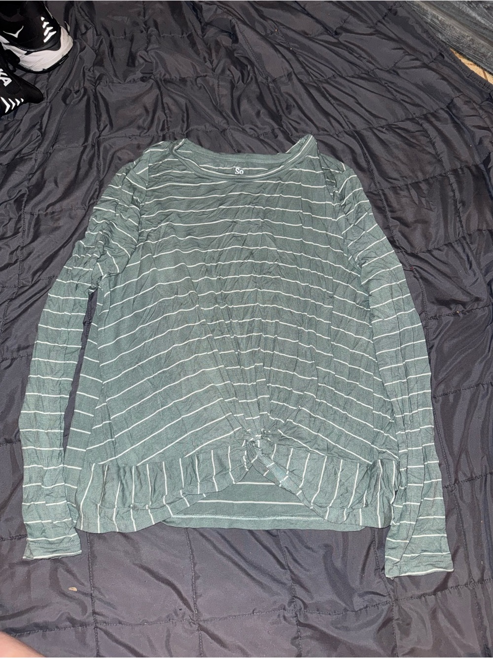 SO Striped Twist-Front Long Sleeve Top - Sage